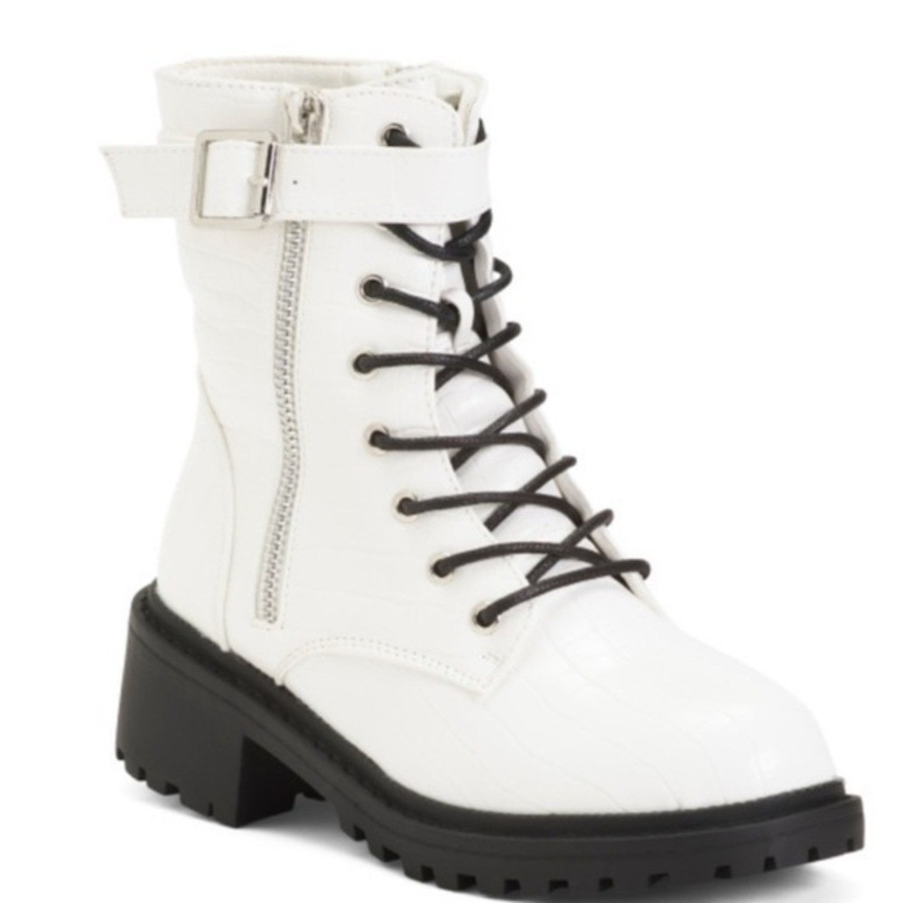 Nicole‎ Miller Boots New York Snakeskin Combat Moto City White Size 7 NEW